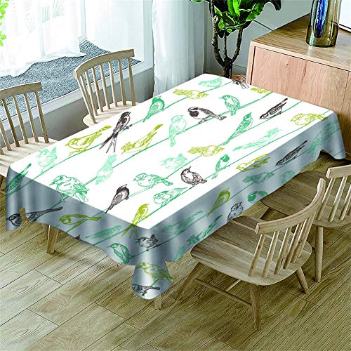 Surwin Tischdecke 3D Druck Rechteckig Tischdecken Wasserdicht Lotuseffekt Abwischbar Abwaschbar Tischtuch für Küche Outdoor Garten Weihnachten Dekoration (Grüner Vogel,140x260cm) von Surwin