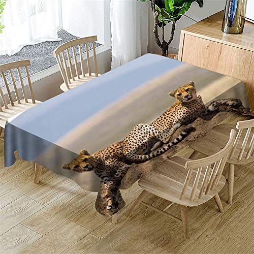 Surwin Tischdecke 3D Druck Rechteckig Tischdecken Wasserdicht Lotuseffekt Abwischbar Abwaschbar Tischtuch für Küche Outdoor Garten Weihnachten Dekoration (Leopard Drucken,140x180cm) von Surwin