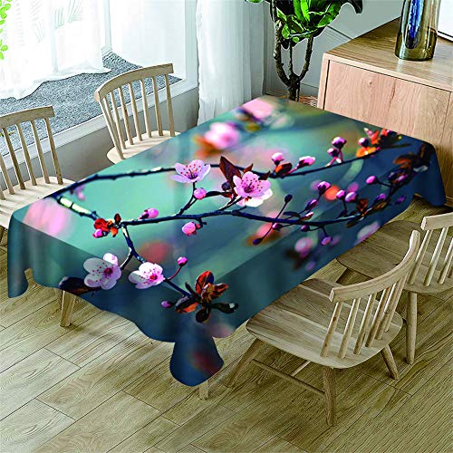 Surwin Tischdecke 3D Druck Rechteckig Tischdecken Wasserdicht Lotuseffekt Abwischbar Abwaschbar Tischtuch für Küche Outdoor Garten Weihnachten Dekoration (Pflaume Blühen,140x140cm) von Surwin