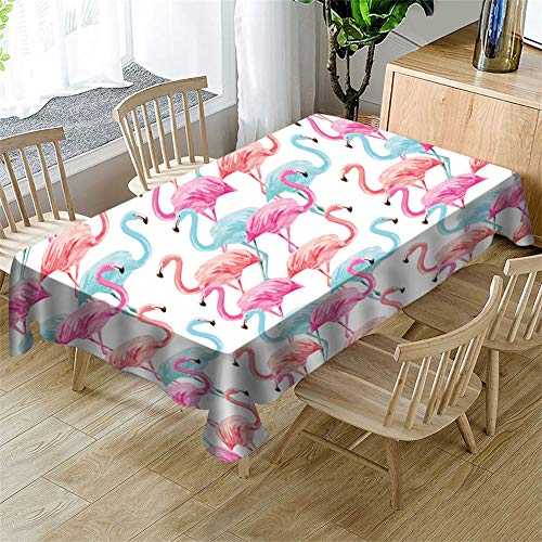 Surwin Tischdecke 3D Druck Rechteckig Tischdecken Wasserdicht Lotuseffekt Abwischbar Abwaschbar Tischtuch für Küche Outdoor Garten Weihnachten Dekoration (Rosa Flamingo,140x260cm) von Surwin