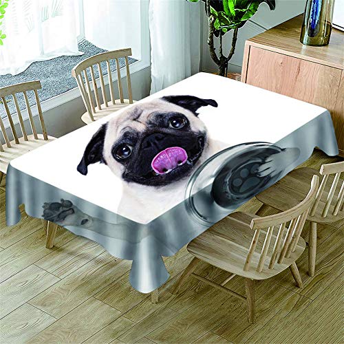 Surwin Tischdecke 3D Druck Rechteckig Tischdecken Wasserdicht Lotuseffekt Abwischbar Abwaschbar Tischtuch für Küche Outdoor Garten Weihnachten Dekoration (Süßer Hund,140x260cm) von Surwin