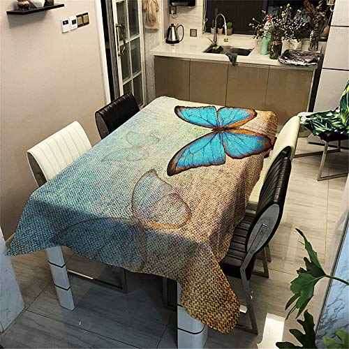 Surwin Tischtuch Drucken Tischdecke, Rechteckige Tischdecke Fleckschutz Pflegeleicht Abwaschbar Wählbar für Home Küche Dekoration (Blauer Schmetterling 1,140x160cm) von Surwin