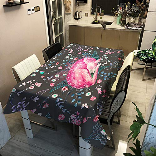 Surwin Tischtuch Drucken Tischdecke, Rechteckige Tischdecke Fleckschutz Pflegeleicht Abwaschbar Wählbar für Home Küche Dekoration (Rosa Hirsch,90x90cm) von Surwin