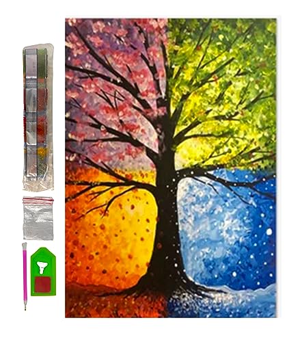 SusggO Diamond Painting Komplett-Set, Diamantmalerei-Set, 30 x 40 cm, Zubehör, DIY 5D, Kreuzstich, Stickerei, Basteln, Dekoration für Zuhause, Wand (Baum, Jahreszeiten) von SusggO