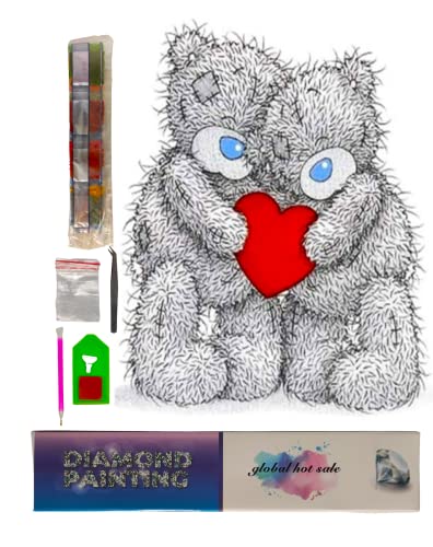 SusggO Diamond Painting Set Diamantmalerei, 30 x 40 cm, Komplett-Set mit Box und Zubehör, DIY 5D, Kreuzstich, Stickerei, Basteln, Heimdekoration (Verliebte Bären, Box) von SusggO