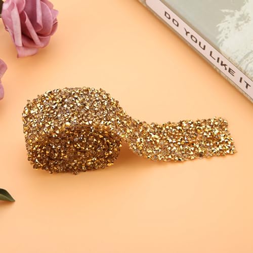 Sustvita Hochzeitsdekorationsband, 1yard 30 -mm -Diamant -Strass -Ribbon Sparkle Crystal Mesh Wrap für Prom -Kleid -Applikationen, Haarzubehör und Gürteldekoration (Crystal Gold Bottom) von SustVita