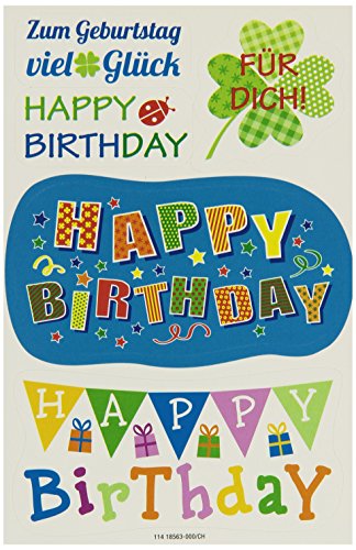 Susy Card Sticker Geburtstag 1.17 3 Bogen selbstklebend, Cellophaniert, metall von Susy Card