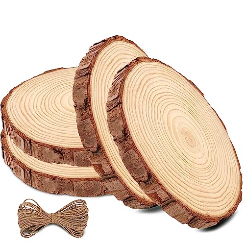 Suwang Holzscheiben 4 Stücke Baumscheiben Deko 17-18cm Durchmesser 14mm dick,Ungebohrte Holzscheiben zum Basteln,Holzscheibe Für Deko,Basteln,Hochzeit,Weihnachten,Mit Bindfaden und Nägel. von Suwang