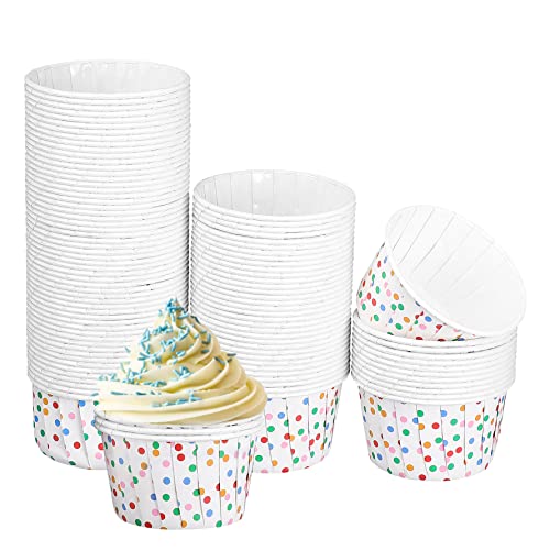 Suxdlan Cake Cups Einwegpapier Papier Back Cupcake Hüllen Dessert Tassen Regenbogenpolka Punkt Ice Cream Bowls Indoor Kits 100pcs von Suxdlan