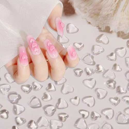 3D Herz Nail Art Charms, 320 Stück Klar Acryl Herz Form Nagel Strass Niedliche Flatback Nail Art Dekorationen für Frauen Mädchen Charms Nageldekorationen Zubehör von Suxgumoe