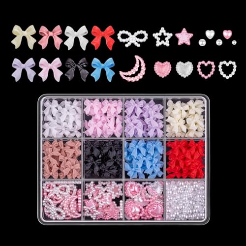 3D Nageldekorations Sets, 500 Stück Herz Starn Schleifen Nagel Charms, Schleifenknoten Nagelstecker Strasssteine für Manicure DIY Crafts Jewelry Accessories von Suxgumoe