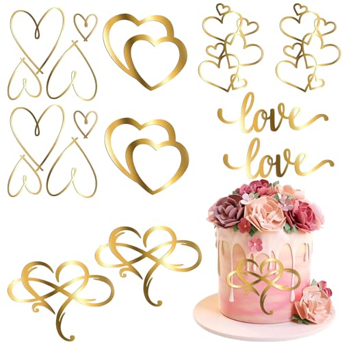 Acryl-Kuchenaufsätze, 10 Satz minimalistische goldene Liebesherz, Kuchendekoration, minimalistische Kuchendekorationen für Valentinstag Kuchendekoration, Hochzeits-Partyzubehör von Suxgumoe