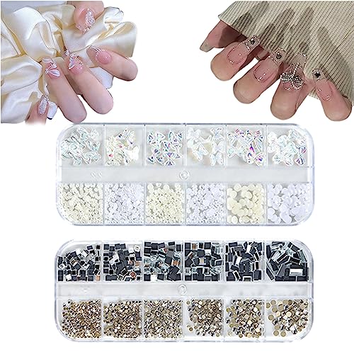 Nägelkunst Schmuck, 2 Boxen Multi-Form Aurora Bogen Schmetterling Nail Charms, Flache Perlen Strasssteine Nagel Dekorations Nagel Edelsteine für Frauen Mädchen Kreative Maniküre Zubehör von Suxgumoe