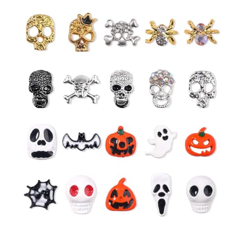 Schädel Nagel Kunst Charms, 40 Stück Metall Punk Nail Art Strass, Legierung Herz Schädel Spinne Nagel Kunst Dekorationen für Halloween Party Versorgung Nägel DIY Dekoration (Mixed) von Suxgumoe