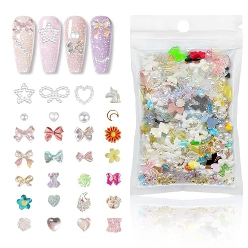 500 Stück Nail Charms Charms Nägel Strasssteine Nägel Nagel Steine Nail Art Charms Steinchen Für Nägel Heart Bowknot Pearls Nail Decorations Gems for Manicure DIY Crafts Handyhülle Jewelry Accessories von Suynauetev