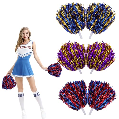 6 Stück Cheerleader Pompons Cheerleader Pompons Pom Poms Cheerleading mit bunten Pompons Cheerleader mit Stiel für Sportveranstaltungen Schule Spiele Tanzpartys von Suynauetev