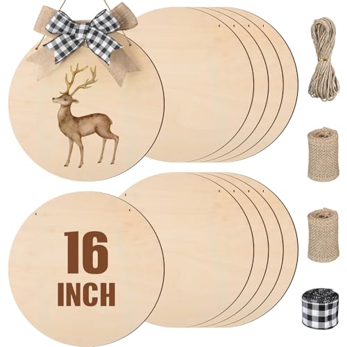 Suzile 10 Stück 40,6 cm runde Holzkreise zum Basteln, unlackierte Holzschilder, Holzkreise zum Basteln, runde Holzscheibe für DIY, Weihnachten, Heimdekoration, Malerei, Türaufhänger, Design von Suzile