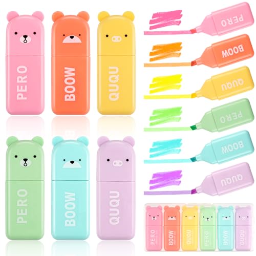 12 Stück Mini Textmarker, Cartoon Bär Lustige Textmarker, Highlighter Pen Marker Pastell Textmarker, Aesthetic Marker Stifte Textmarker Set für Kinder Erwachsene Zeichnung oder Hervorheben, 6 Stile von Svalor