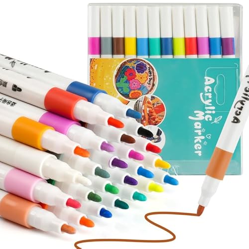 24 Farben Acrylstifte für Steine Zum Bemalen, Bunt Steine Bemalen Stifte, Stifte Steine Bemalen Wasserfest, Acrylic Paint Marker Glasmalstifte Multimarker für Basteln DIY Leinwand, Holz von Svalor