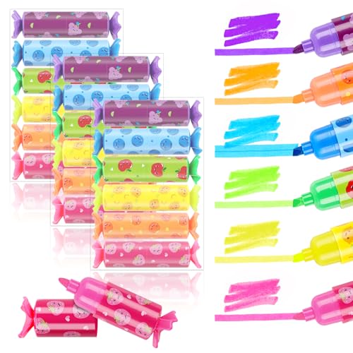 24 Stück Mini Textmarker Bonbon Form, Lustige Textmarker, Highlighter Pen Marker Pastell, Aesthetic Marker Stifte Textmarker Set für Kinder Erwachsene Zeichnung oder Hervorheben, 6 Stile von Svalor