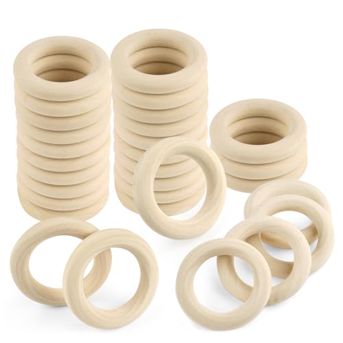 30 Stück Holzringe Set, 60mm Holzringe zum Basteln, Holzring Hölzern, Natürlich Holz Ringe, Holzringe Makramee, Natürliche Bastelring für Makramee Armband, Hölzern Kreis Ringe, für DIY, Handwerk von Svalor