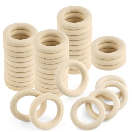 40 Stück Holzringe Set, 55mm Holzringe zum Basteln, Holzring Hölzern, Natürlich Holz Ringe, Holzringe Makramee, Natürliche Bastelring für Makramee Armband, Hölzern Kreis Ringe, für DIY, Handwerk von Svalor