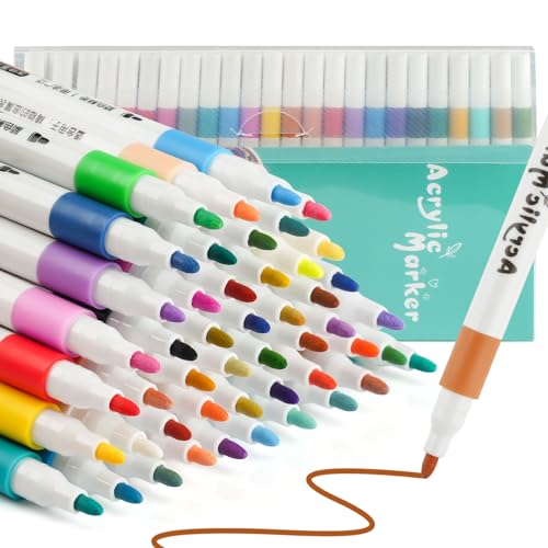 48 Farben Acrylstifte für Steine Zum Bemalen, Bunt Steine Bemalen Stifte, Stifte Steine Bemalen Wasserfest, Acrylic Paint Marker Glasmalstifte Multimarker für Basteln DIY Leinwand, Holz von Svalor