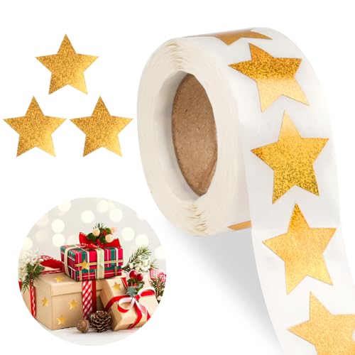 500 Stück Glitter Stern Aufkleber, Weihnachten Gold Sterne Aufkleber, Goldenen Glitzersternen Aufkleber Selbstklebend, 2.5cm Weihnachten Glitter Stern-Aufkleber, für Weihnachten DIY(1 Rolle) von Svalor