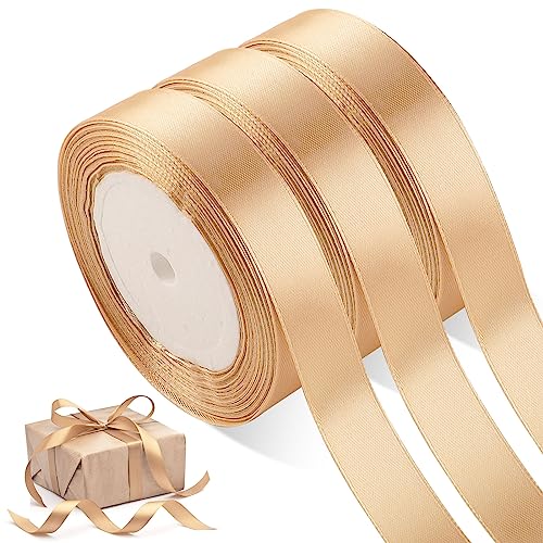 66m x 20mm Satinband Gold, 3 Rollen Doppelseitig Geschenkband Gold, Schleifenband Gold Dekoband Bänder für Hochzeit Kommunion Geburtstag Bastelarbeiten (22m/Rollen) von Svalor