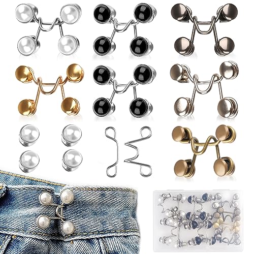 8 Paare Knöpfe Hosen Enger Machen, 2 Stile Einstellbar Hosenbund Enger Machen, Pearl Jean Knopfnadeln, Hose Enger Machen Clip, Verstellbare Jeansknöpfe für Hosen Jeans Damen Rock von Svalor