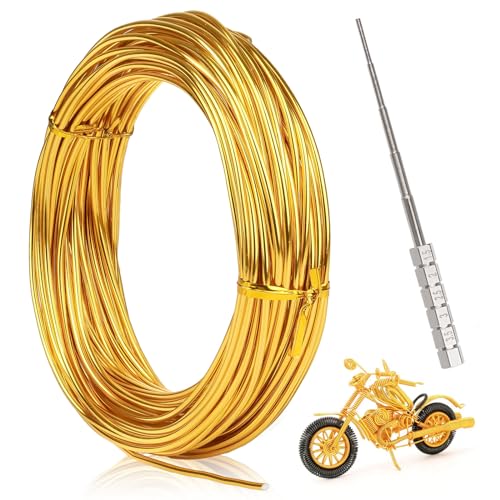 Basteldraht 2mm x 15m, 1 Rollen Aluminiumdraht Gold mit Coil Jig Tool, Draht zum Basteln Schmuckdraht Bindedraht für Schmuckherstellung Handwerk Modellbau Armaturen und Skulptur (Golden) von Svalor