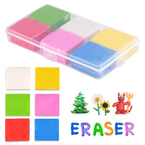 Knetradiergummi, 12 Stück Radiergummi Knete mit Kunststoffbox, 4 X 3,5 cm Radierknete Art Eraser, Knetgummi Skizzieren Kunst für Schulbedarf Kinder(Bunt, Gemischt) von Svalor