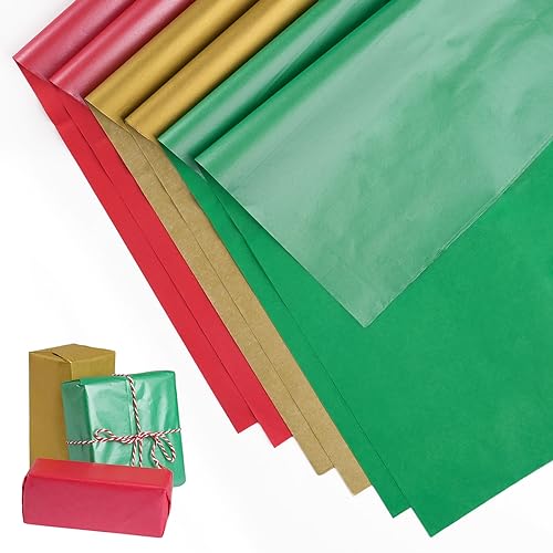 60 Blatt Weihnachts-Seidenpapier, 35 x 50 cm, Weihnachtspapier, Seidenpapier, bunte Verpackung, Seidenpapier für Weihnachten, DIY und kreative Hobbys (Rot, Gold und Grün) von Svalor