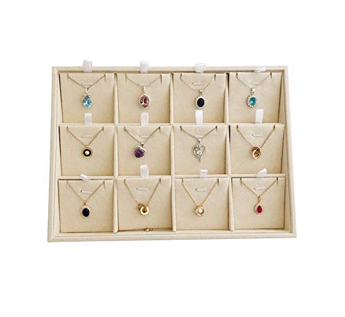 Svea Display Schmuck-Organisationstablett aus hochwertigem Samt für Anhänger, Halsketten, Show, Schublade, Trennwand, Schrankeinsätze, Beige von Svea Display