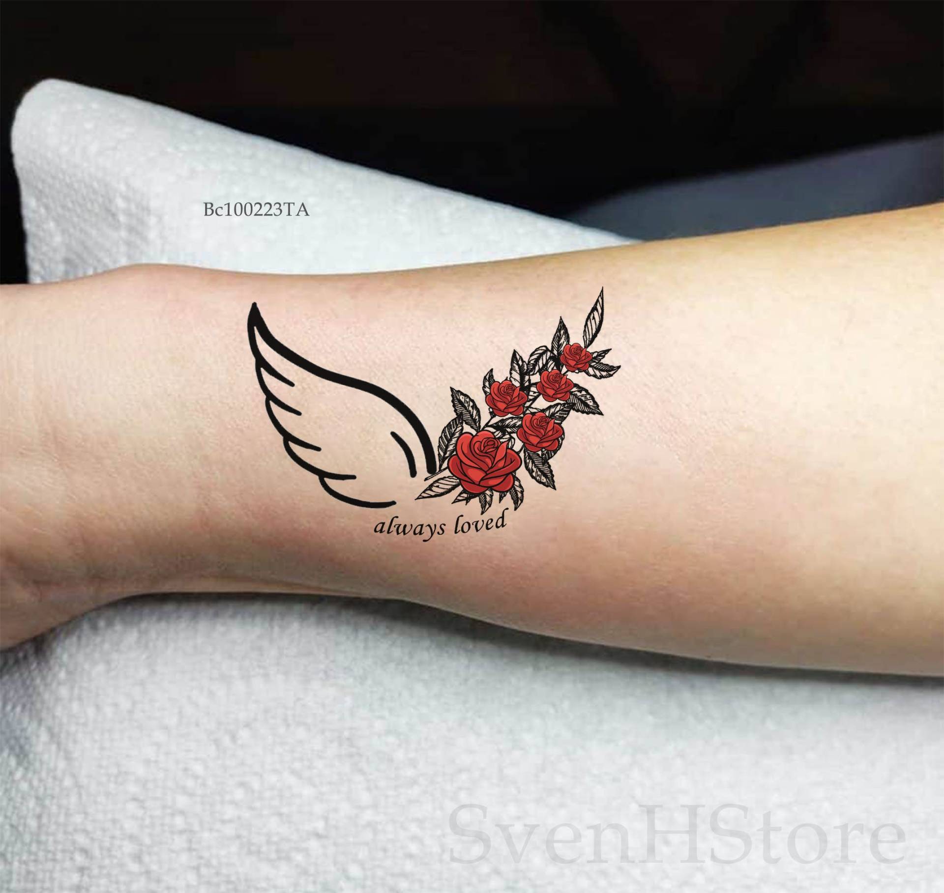 Engelsflügel Und Rose Temporäres Tattoo, Bedeutungsvolles Entfernbares Fake Personalisierte Wasserdichte Passende Tattoo-Geschenke, Immer Geliebt von SvenHStore