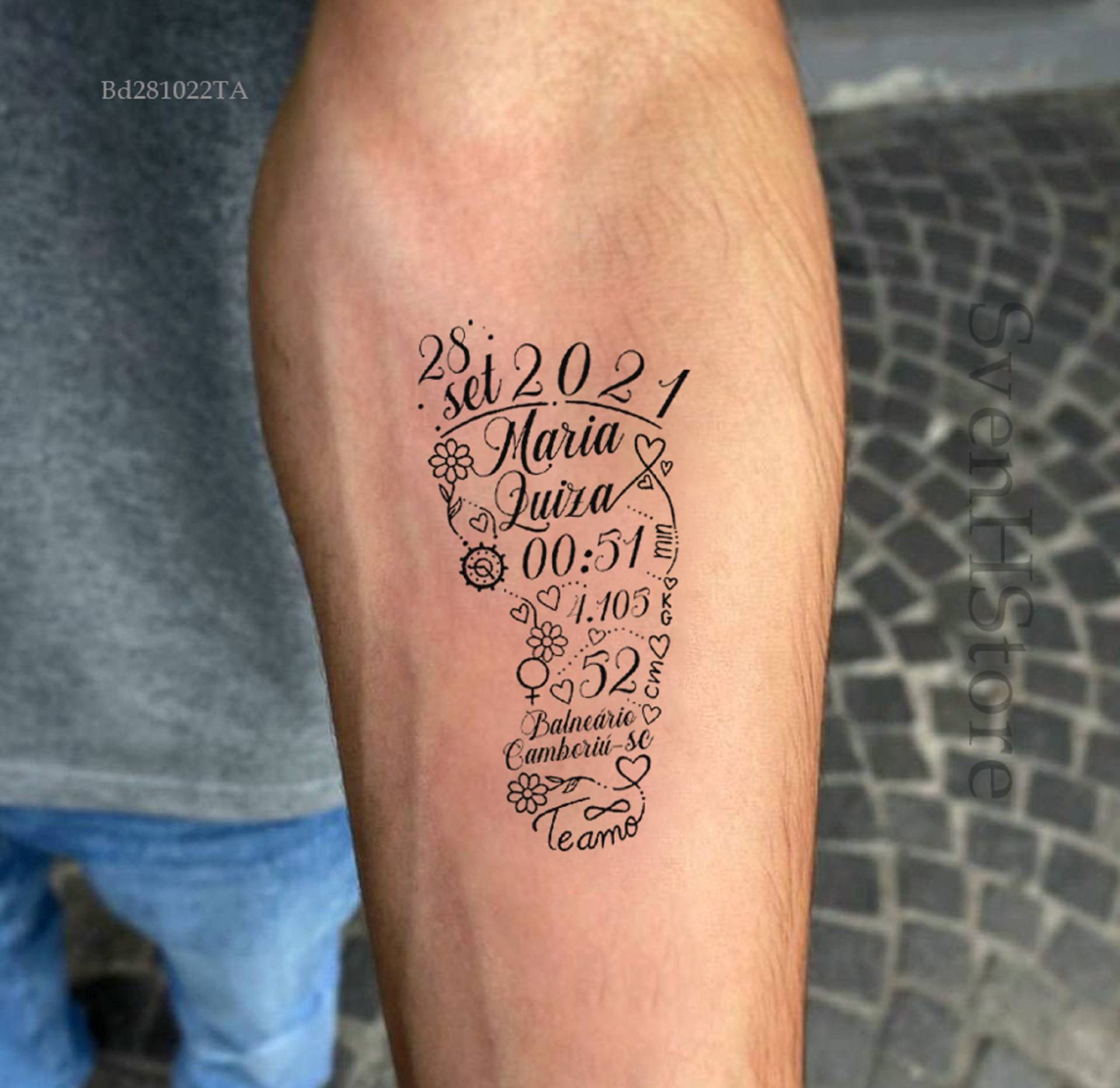 Neugeborenen Geburts-statistiken Temporäres Tattoo, Babyankündigung, Neugeborener Fußabdruck Benutzerdefinierter Name Wasserdichtes von SvenHStore