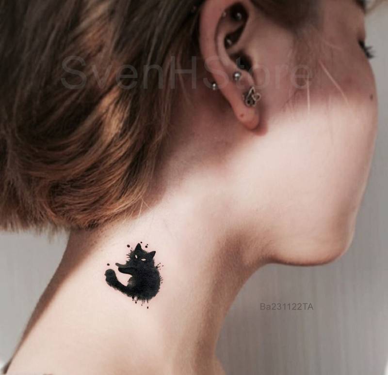 Schwarze Katze Temporäres Tattoo, Witchy Wasserdichtes Abnehmbares Süßes Fake Tattoo Der Schwarzen Für Katzenmutter-Katzenvater, Kleine Schwarze von SvenHStore