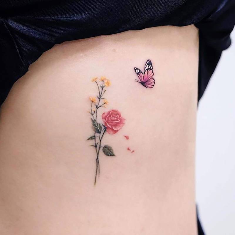 Wildblumen Temporäres Tattoo, Schmetterling Und Blumen Floral Tattoo Aufkleber, Farbiges Boho Geschenk, Fake Für Mädchen von SvenHStore