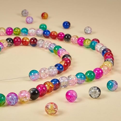 Svitzoot 200 Stück Glasperlen Runde Schmuckperlen 8 mm Crackle Kunstperlen Mehrfarbig 10 Farben Bastelperlen mit Aufbewahrungsbox für Schmuckherstellung Armband Bateln DIY Handwerk von Svitzoot