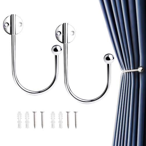 Svitzoot 2Stk. Raffhalter für Vorhänge 16CM Gardinenhalter Raffhalter U-Form Vorhang Holdbacks Wandbefestigung Tieback Hooks mit Schrauben - Silber von Svitzoot