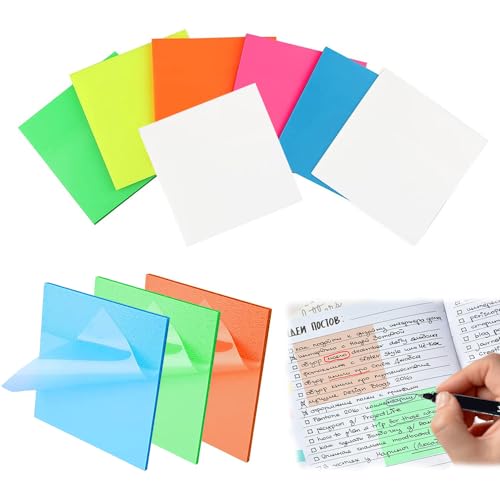 Svitzoot 350 Blätter Haftnotizen Transparent Bunte Transparente Sticky Notes Haftnotizen Farbe Durchsichtige Wiederbeschreibbar Sticky Notes für Bürodokumenten Bücher Notizbücher von Svitzoot