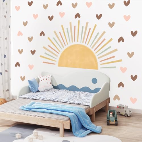 Svitzoot Wandtattoo Sonne mit 40 Stück Herz wandsticker Deko Wandtattoo Boho Wandsticker Herzen Wandaufkleber Babyzimmer Kinderzimmer von Svitzoot