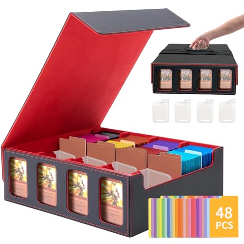 Sammelkarten-Aufbewahrungsbox mit Kartenunterstützern, 3000+ Karten-Organizer-Box mit 48 Trennwänden und Sichtfenstern, PU-Leder, Magnetverschluss, Sammelkartenetuis für MTG/YuGiOh/TCG/Sportkarten von Swaitee