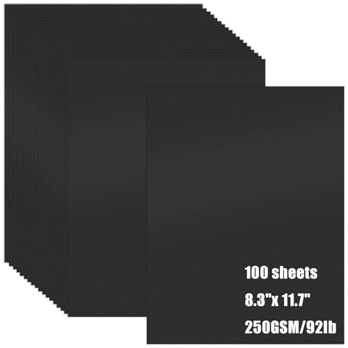 Schwarzer Karton, A4, 100 Blatt, 250 g/m², schwarzes Kartonpapier, dickes Papier, Kartonpapier für Einladungen, Kartenherstellung, Papierbasteln, Dekoration und Zeichnen von Swanaryo