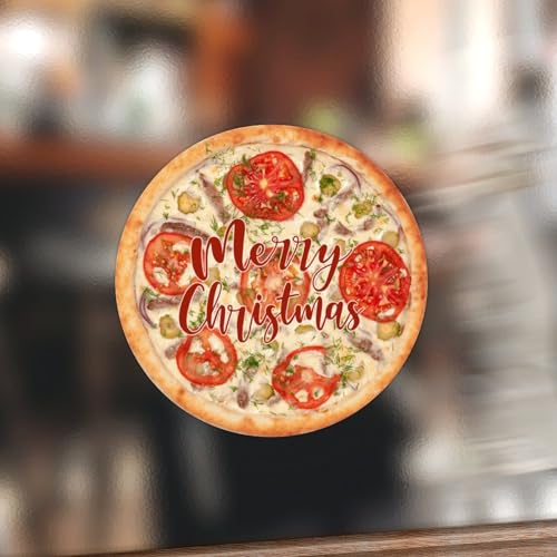Swavecat Lustige Pizza-Aufkleber, rund, Käse, Speck, Pizza, runde Etiketten, Aufkleber, Frohe Weihnachten, Pizza, Vinyl-Aufkleber für Geschenkanhänger, Karten, Umschläge, Siegelboxen, Geschenkpapier, von Swavecat