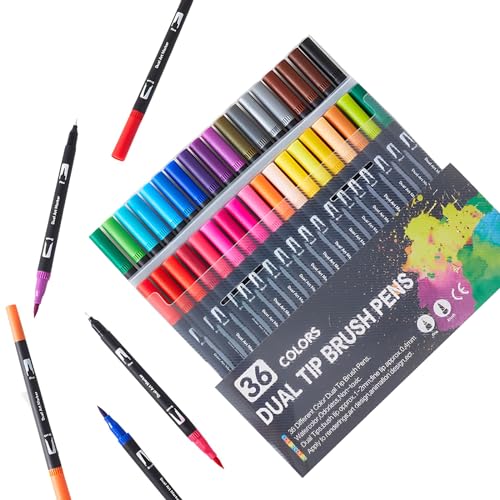 Swavitie 36 Farben Dual Brush Pen Set Aquarellstifte Filzstifte Set Brush Pen Set Kalligraphie Stifte Bunt Set Manga Stifte Set für Aquarell Handlettering Fasermaler(1-4 mm) und Fineliner(0,5 mm) von Swavitie