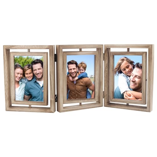 Swavitie Bilderrahmen Klappbar 10x15cm Holz 3 Falten Fotorahmen Bilderrahmen Collage für 6 Fotos 360°Drehbare Bilderrahmen Multirahmen mit Doppelseitigem Display für Schreibtisch Büro Hochzeit Familie von Swavitie