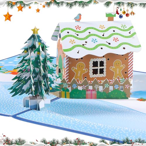 Swavitie Pop-Up Karte Weihnachten mit Weihnachtsbaum Haus 3D Weihnachtskarte mit Umschlag Set Lustige Klappkarte Weihnachten Weihnachtsgrußkarte Geschenkkarte für Winter X-mas Kinder Freunde Familie von Swavitie