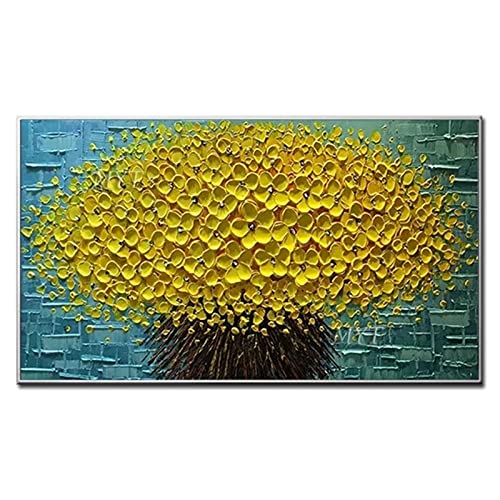 Moderne handgemalte abstrakte große Gold Geld Baum Blume 3d Ölgemälde auf Leinwand Home Decor Wandkunst Bild für Wohnzimmer-100cmx160cm, ungerahmt von Sweckets