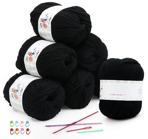 Häkelgarn Set,10 Schwarz*50g Dicke Wolle Zum Häkeln und Stricken mit 2 Häkelnadeln 2,5-3,0,Hand Knitting Yarns mit Aufbewahrungstasche,Baumwollgarn Acryl Wolle Set für Häkeln und Kunsthandwerk von Sweelov